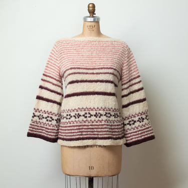 1970s - 1980s Bell Sleeve Sweater | Vintage Handknit Wool 
