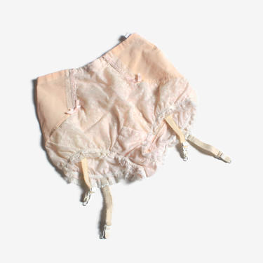 Vintage 60s PUCCI Girdle with Garters / 1960s Frilly Peach Lace Panties 