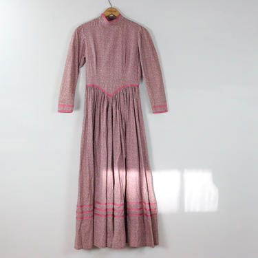 Vintage Prairie Dress / 70's Handmade Rose Floral Maxi / Small 