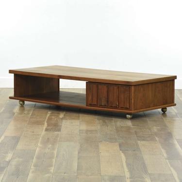Mid Century Modern Coffee Table W Storage & Casters