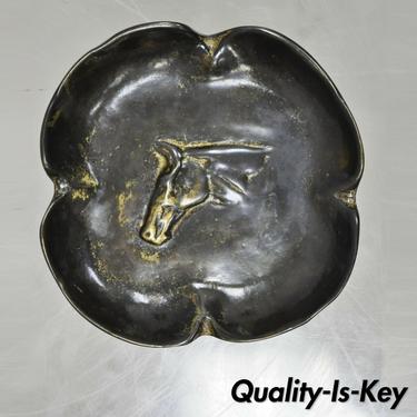 Vintage Solid Bronze Brass Virginia Metalcrafters Horse Head Equestrian Ashtray