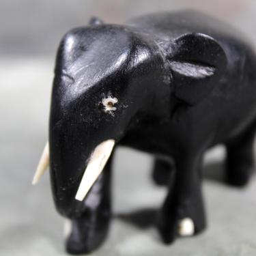 Wooden Black Elephant - Small-But-Stately Carved Elephant - Folk Art Elephant  | FREE SHIPPING 