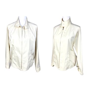 Vintage Clothing 1960's Jacket, Beige High Neck Zip Up Button Collar Closure, Angled Hip Pockets Size 40, Medium 