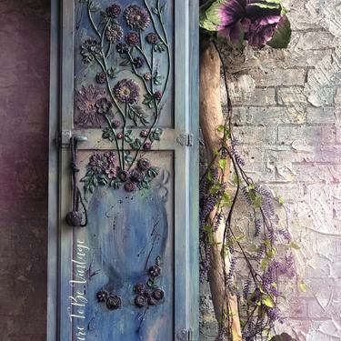 Vintage Bohemian Hand Painted Armoire Cabinet - Painted Floral Cabinet  - Bohemian Cabinet - Boho Style - Painted Furniture 