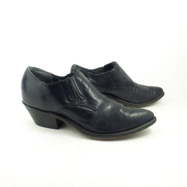Winklepicker Short boots Vintage 1980s Code West Black Leather Shoes Booties Women's 
