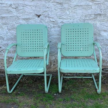 Pair of Vintage Spring Chairs in Bright Cheerful Turquoise