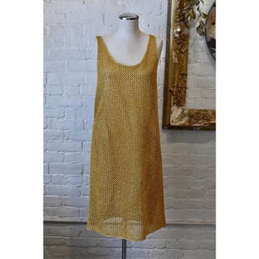 1990’s | Anne Klein | Vintage Gold Metallic Net Dress 