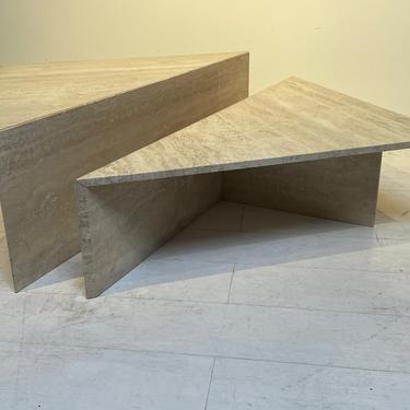 Travertine Triangle Duo 2-Piece Coffee Table for Up&Up, Italy c. 1970s/80s 