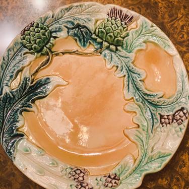 Antique French Majolica Artichoke and Asparagus Plate
