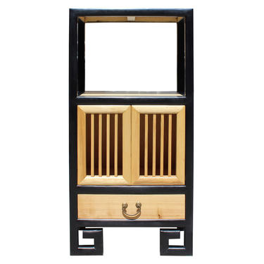 Oriental Black Rim Natural Wood Narrow Storage Display Bookcase Cabinet cs5168E 