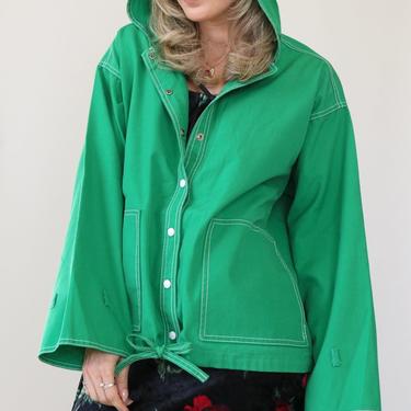 70's Kelly Green Contrast Stitch Cotton Jacket Size M