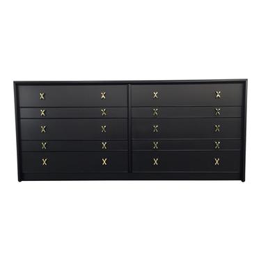 Paul Frankl Black Lacquered and Iconic X Brass Pulls Dresser