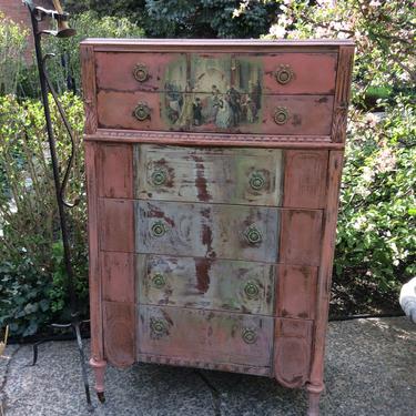 Sold Painted Dresser  -French Country Dresser - Vintage  Dresser- Bohemain Dresser - Rustic Dresser- Shabby Chic Dresser - Antique Dresser 