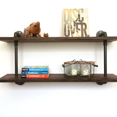 Stafford Reclaimed Wood Wall Shelf - Reclaimed Wood &amp; Pipe - Wall Bookshelf 