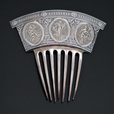 RARE WHITING Victorian Hellenistic Sterling Hair Comb, Antique Neoclassical Mythological Comb, Bacchus Dionysus Jewelry, Bridal Comb 