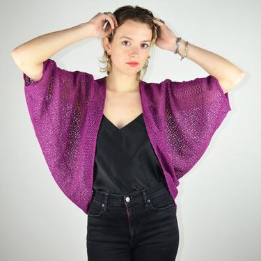 Vintage 80s 90s Cocoon Coat / Cocoon Jacket / Purple Knit / Disco Dolman Sleeves / Cape Oversize 1990s 1980s Small Medium Large One Size 