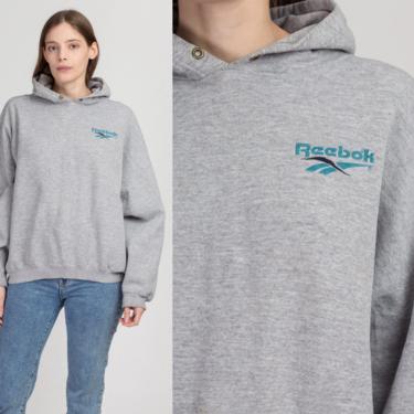 90s Reebok Hooded Sweatshirt - Men's Large | Vintage Streetwear Spell Out Logo Pullover Hoodie 