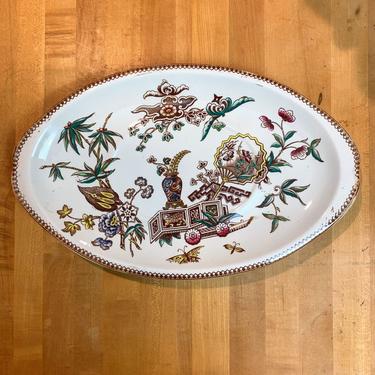 Antique Thomas Elsmore and Son Platter Brown Transferware Polychrome Painted ELS3 