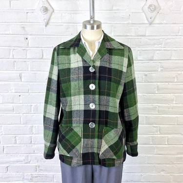 Size M-L Vintage Women’s 1950s 49er Style Unstructured Plaid Wool Jacket 