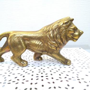 Vintage Brass African Lion Statuette 