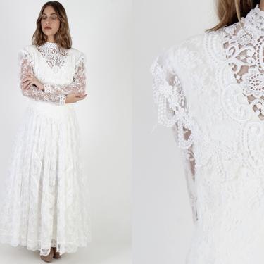 Jessica McClintock White Wedding Dress / Gunne Sax Victorian Bridal Gown / Plain Full Skirt Prom Dress / Vintage 80s Renaissance Maxi Dress by americanarchive