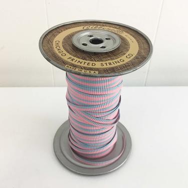 Vintage Ribbonette Metal Spool Sewing Supplies Ribbon Ephemera Sew Crafting Chicago Printed String USA Pink Blue Ba