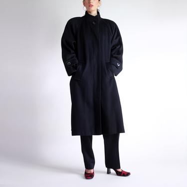 Black Wool Overcoat, Oversized Long Winter Coat, Vintage 90s Minimal Simple Neutral Unisex Warm Baggy Classic Full Length Maxi Coat 