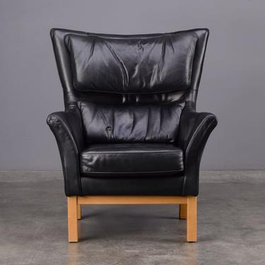 Vintage Swedish Black Leather Lounge Chair IRE 