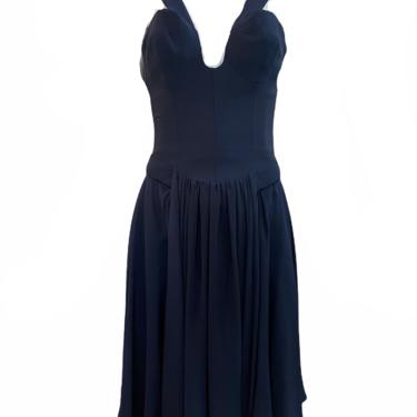Christian Lacroix 90s NWT Silk Midnight Blue Corset Cocktail Dress