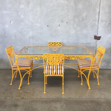 Vintage Yellow Iron Patio Set with Four Chairs