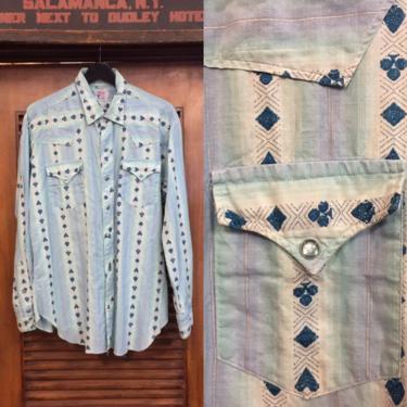 Vintage 1950’s “Levi’s” Western Cotton Cowboy Shirt with Card Suits, Vintage Western Wear, Snap Buttons, Vintage Clothing 