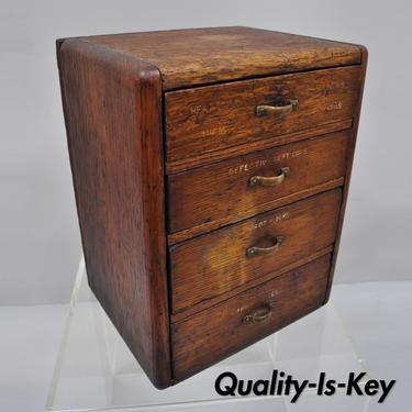 Small Antique Tiger Oak 4 Drawer Machinist Work Chest Storage Tool Cabinet