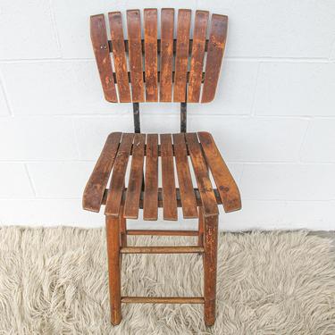 Mid-century Slatted Arthur Umanoff Wood Bar Stool / Chair with Solid Wood Base 