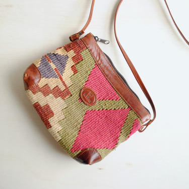 Vintage Kilim Purse, Small Kilim and Leather Purse, Tapestry Bag, Tapestry Purse with Straps, Shoulder Purse, Cross Body Kilim Bag 