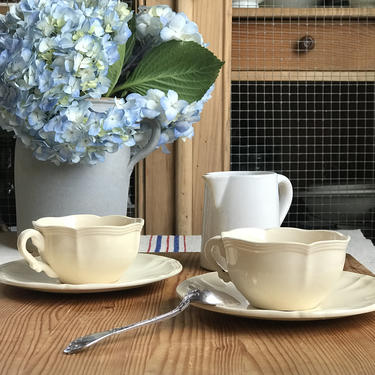 Lovely vintage French ironstone tea cups and saucers set from a famous maker Sarreguemines- CAS2 
