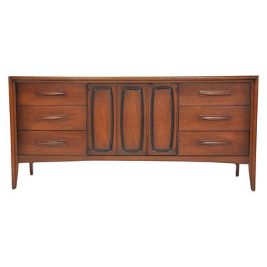 Broyhill Emphasis Triple Dresser Vintage Walnut Cabinet Mid Century Modern 1960s 