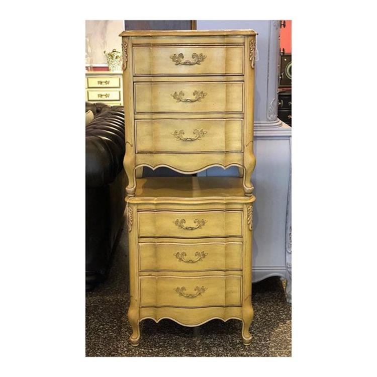 Yellow faux French nightstands