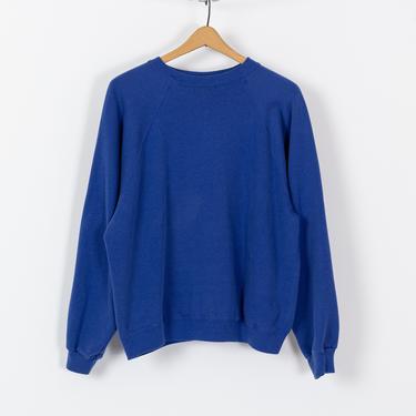 80s Navy Blue Raglan Sweatshirt - Men's Large Short, Women's XL | Vintage Distressed Plain Crewneck Pullover 