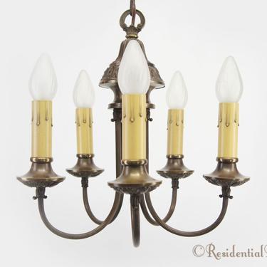 5-candle brass chandelier, circa 1910s
