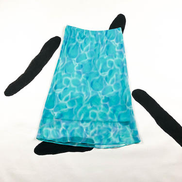 90s Pierre Cardin Blue Pool Water Print Slip Skirt / Tie Dye / Medium / Grunge / M / Delias / Flowy / Overlay / Elastic Waist / 00s / y2k / 