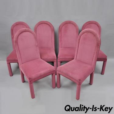 Vtg Set of 6 Parsons Dining Chairs Fuchsia Pink Upholstered Mid Century Modern