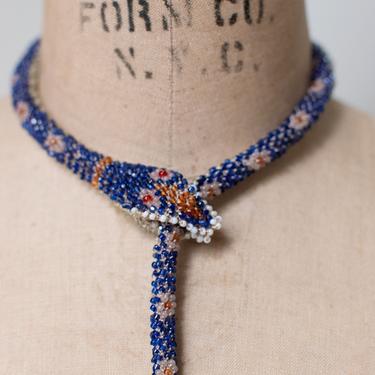 Bead Crochet Snake Necklace | Cobalt Blue Necklace 