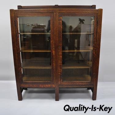 Mission Arts &amp; Crafts Stickley Era Glass Double Door China Cabinet Bookcase