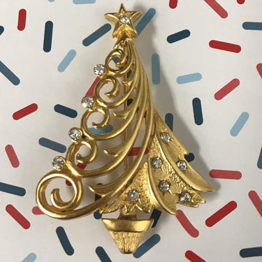 Vintage Collectible JJ Goldtone Christmas Tree Brooch 