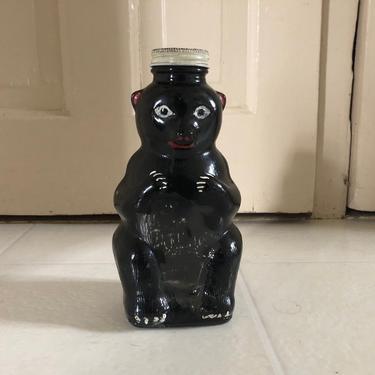 Vintage 1950’s painted glass black bear bottle | Snow Crest, Salem Mass., collectible mid century jar 