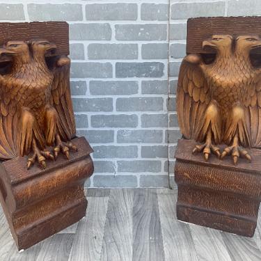 Antique Rare Old Milwaukee Landmark Theater Building Architectural Salvage Large Eagle Corbels - Pair