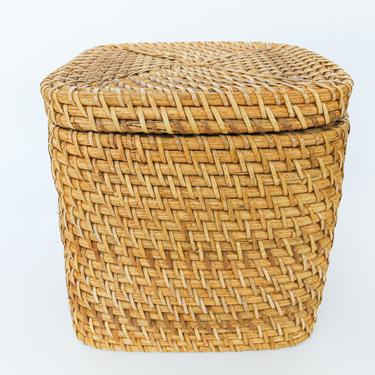 Vintage Woven Natural Square Basket with Lid 