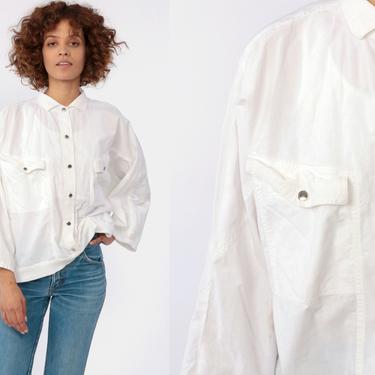 white shirt 80's high collar blouse vintage retro medium large
