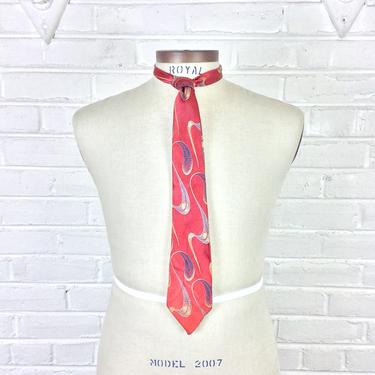 Vintage 1940s Red w/ Blue and White Swirl Brocade Necktie 