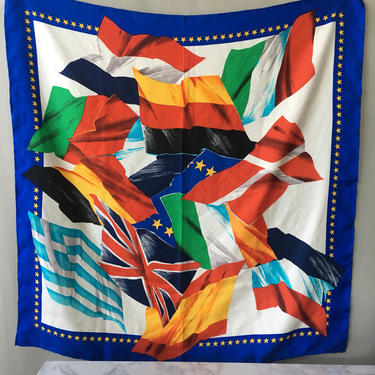 Womans Silk Scarf, Christian Bounaix Flag Scarf, flags of the world, oversized silk scarf, pure silk scarves, international flag, bold color 